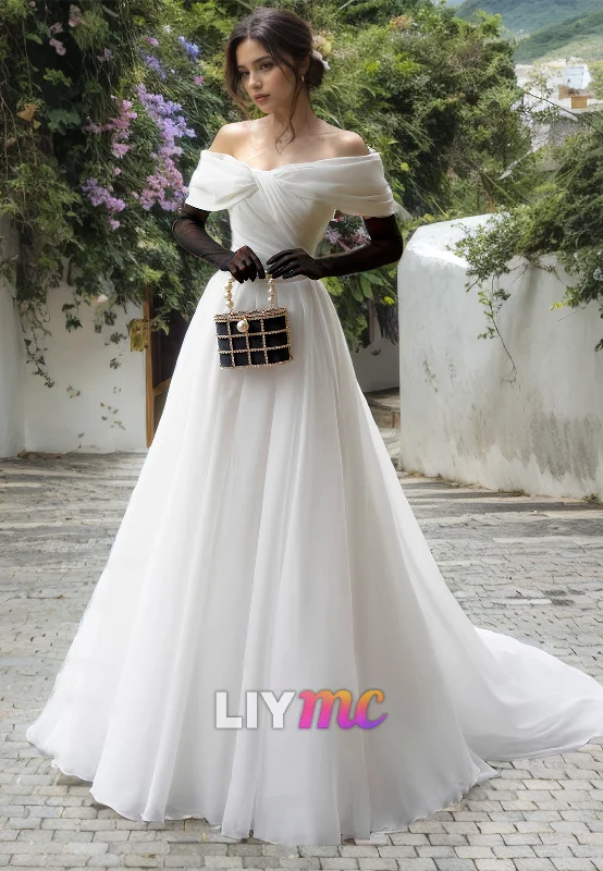 Act Now LW904 - Off-Shoulder A-Line Chiffon Sweep Train Ball Gown Wedding Dress