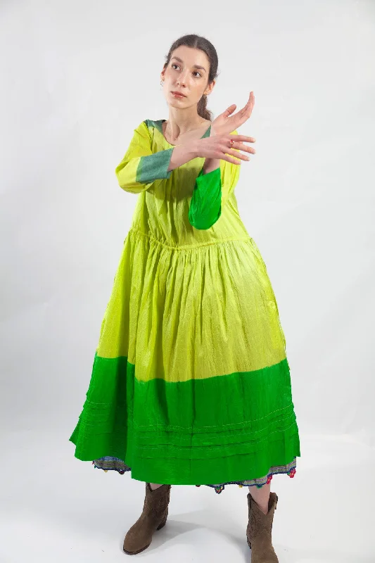 Quick Sale Injiri Jodhpur-35 Lime Veda Silk Dress