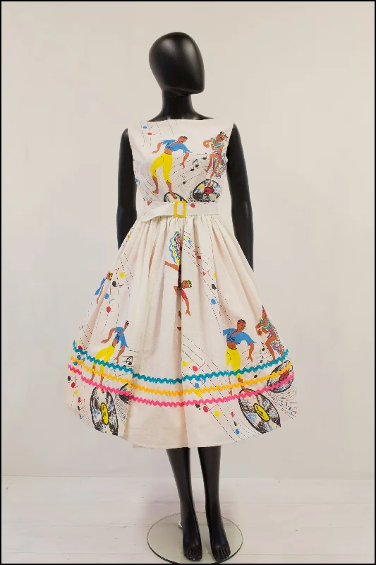 Stock Clearance Vintage 1950s 'Samba Dance' Print Dress