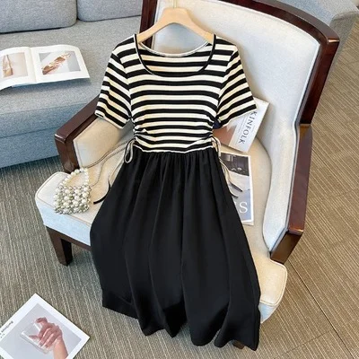 Huge Discounts Plus Size Korean Stripes A Line Dress
