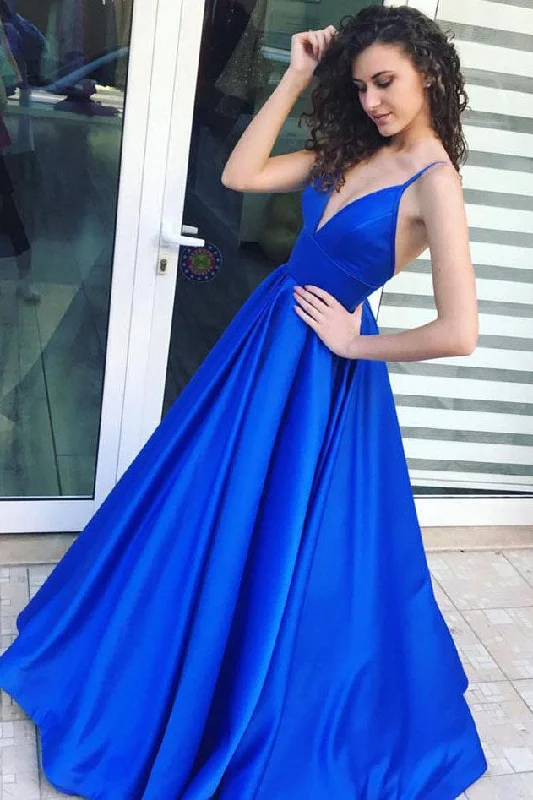 Steals and Deals A Line Royal Blue Spaghetti Straps Satin Prom Dress with Pleats N729 Steals and Deals A Line Royal Blue Spaghetti Straps Satin Prom Dress with Pleats N729