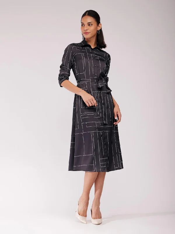 Low Prices Satin Shirt Dress - Black