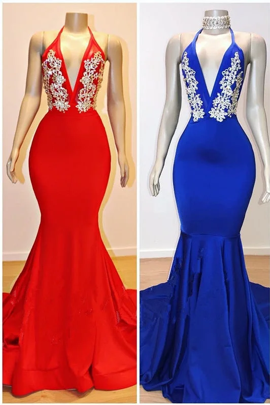 Lowest Prices Halter V-neck Appliques Mermaid Long Eveing Gowns