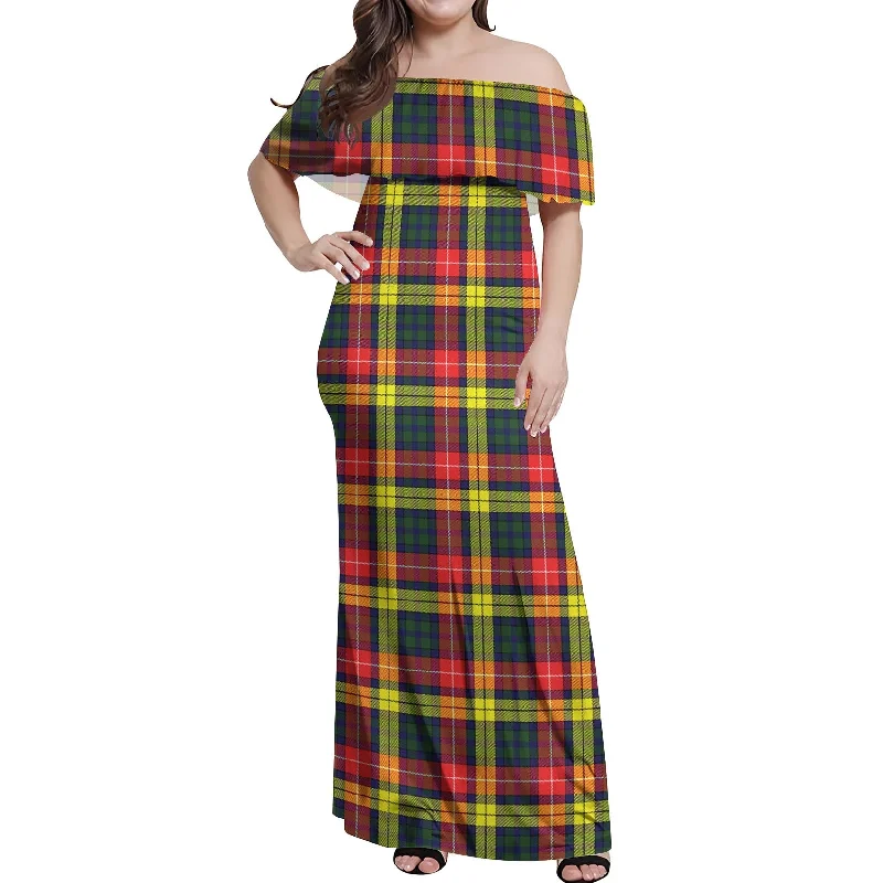 Lowest Prices Buchanan Modern Tartan Off Shoulder Long Dress