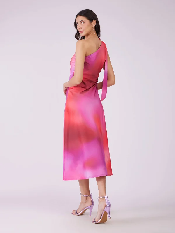 Take Advantage One Shoulder Ombre Dress - Pink