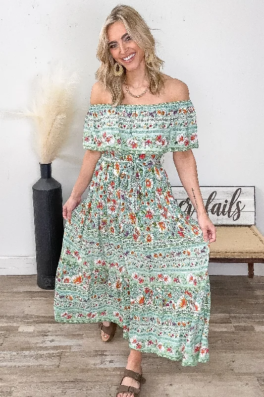 Fantastic Deals Mint Boho Off The Shoulder Maxi Dress