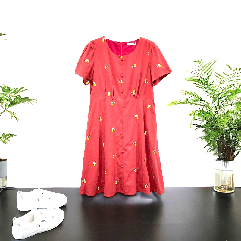 Limited Quantity Patch Casual Dress Short Sleeve Round Neck With Pocket