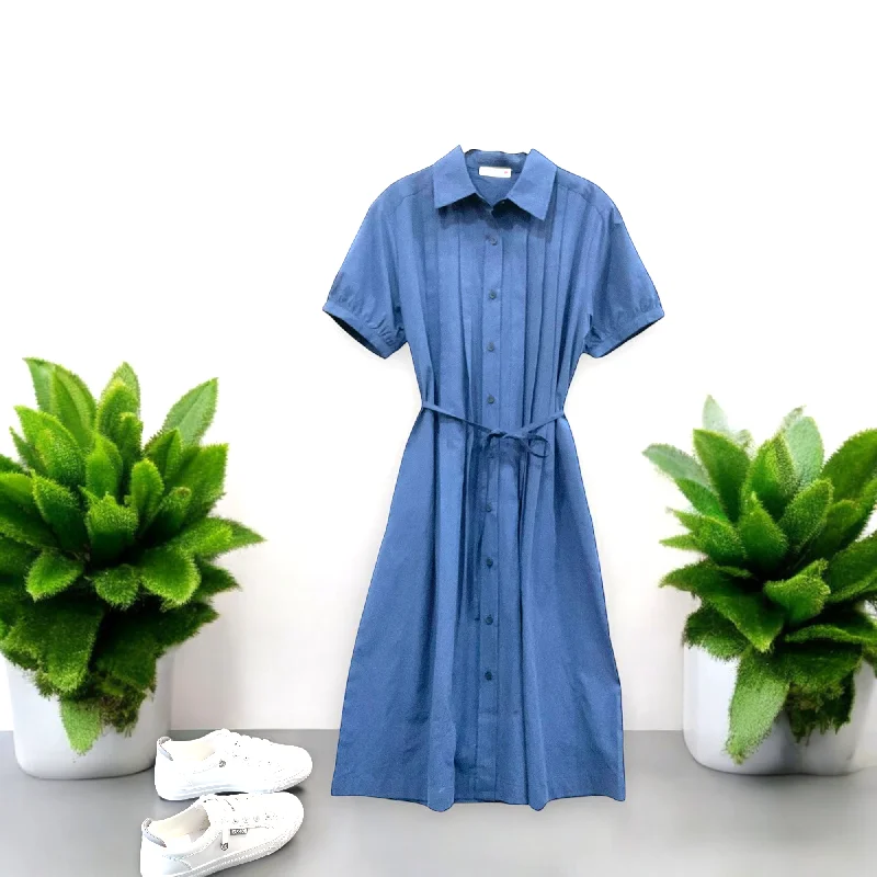 Low Prices Patch Casual Collar Short Sleeve A-Line Midi Dress With Pocket