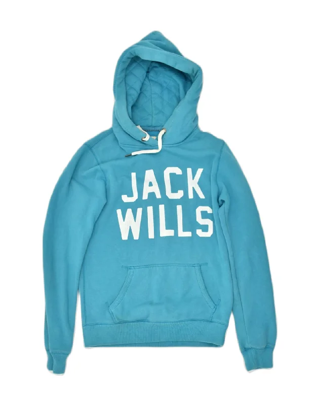 Get It Before It’s Gone JACK WILLS Womens Graphic Hoodie Jumper UK 10 Small Blue Cotton