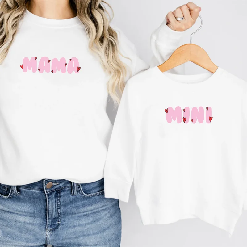 Deal Frenzy Mama & Mini Hearts Matching White Sweatshirts