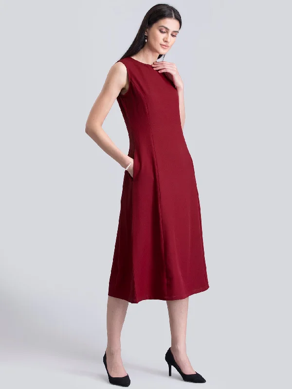 Unbeatable Prices Stylised Neck A Line Dress - Red