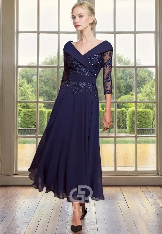 Price Meltdown A-Line Off Shoulder 34 Length Sleeves Lace Appliques Chiffon Tea Length Mother of Bride Dress Price Meltdown A-Line Off Shoulder 34 Length Sleeves Lace Appliques Chiffon Tea Length Mother of Bride Dress