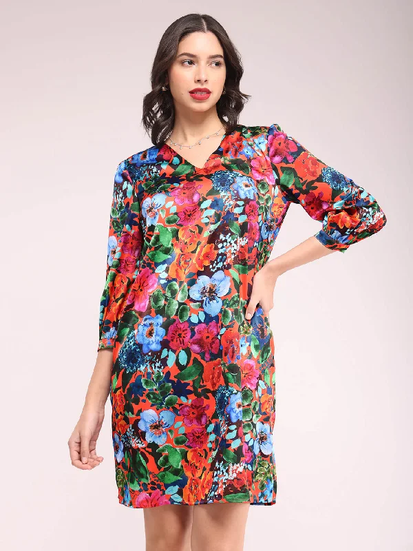 Best Bargains Floral Print Shift Dress - Multicolour