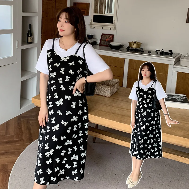 Incredible Offers Plus Size Korean Ribbon Midi Dress (Extra Big Size)