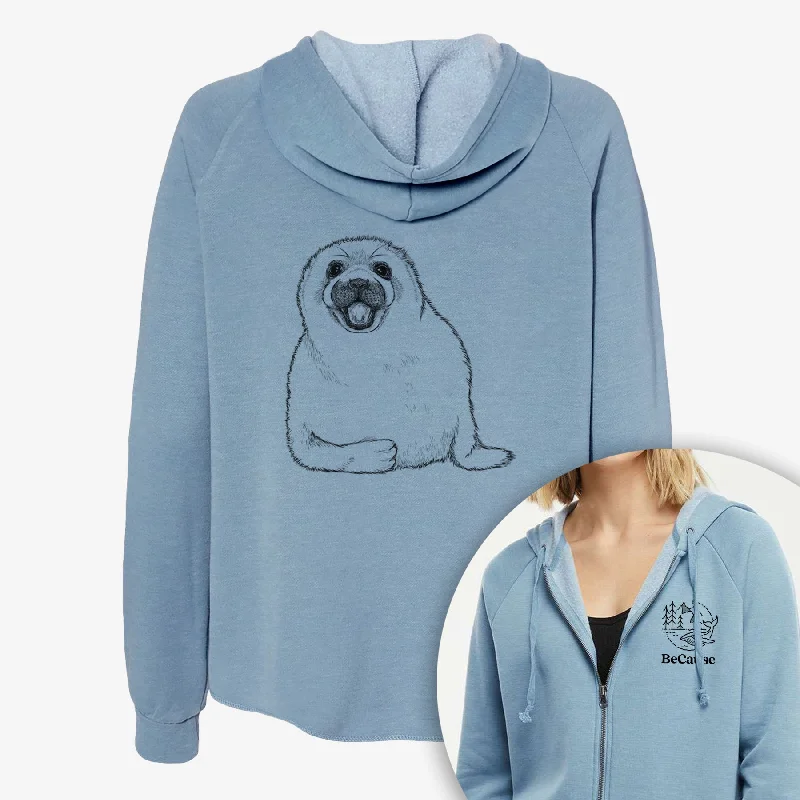 Shop and Save Harp Seal Pup - Pagophilus groenlandicus - Women's Cali Wave Zip-Up Sweatshirt Shop and Save Harp Seal Pup - Pagophilus groenlandicus - Women's Cali Wave Zip-Up Sweatshirt