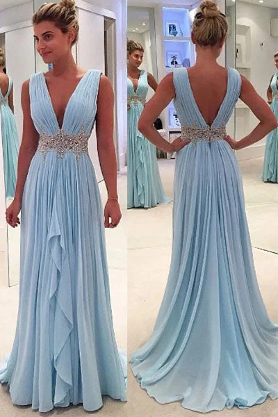 Extra Discounts A Line Deep V-Neck Sleeveless Beading Pleats Chiffon Long Prom Dress N417 Extra Discounts A Line Deep V-Neck Sleeveless Beading Pleats Chiffon Long Prom Dress N417