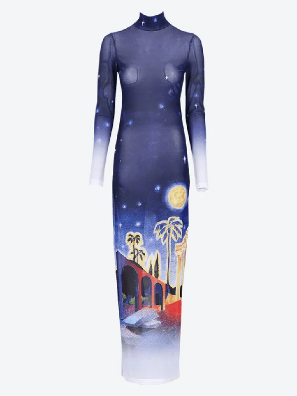Seasonal Sale Wo printed mesh maxi dress