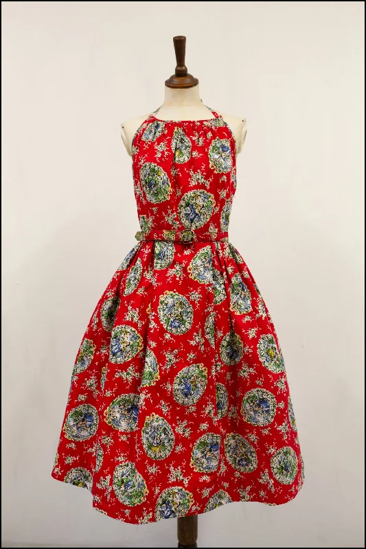 Weekend Special Vintage 1950s Red Romance Cotton Dress