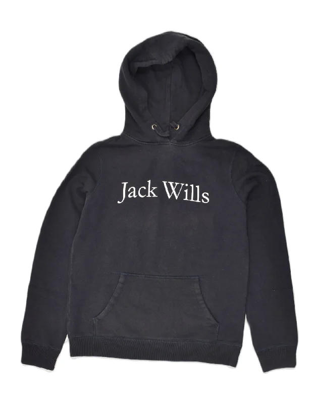 Massive Deals JACK WILLS Womens Graphic Hoodie Jumper UK 8 Small Navy Blue Cotton