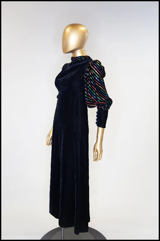 Don't Miss Vintage 1980s Black Velvet Rainbow Sleeve Dress