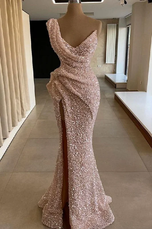 Referral Discount Sparkle One shoulder Sleeveless Sequined Mermaid Prom Party Gowns Referral Discount Sparkle One shoulder Sleeveless Sequined Mermaid Prom Party Gowns