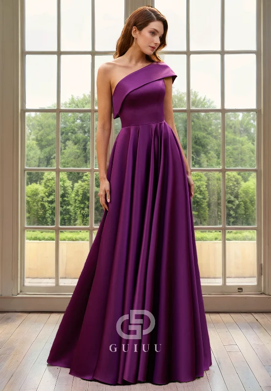 Shop and Save A-Line One SHoulder Sleeveless Pleated Back Zipper Mother of Bride Dress