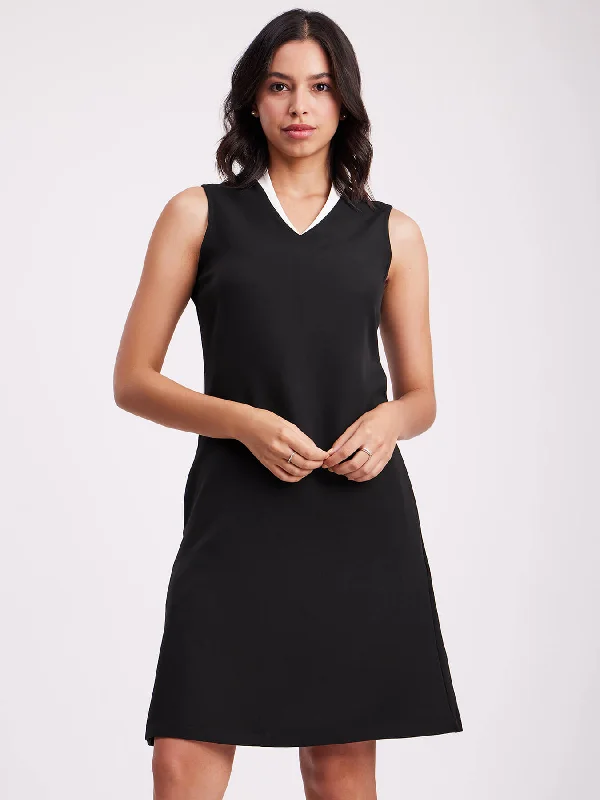 Discount Mania Colour Block A Line Dress - Black