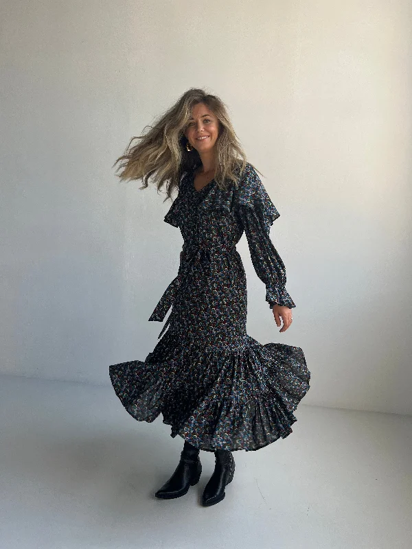 Limited Time Black Multi Floral Midi Dress