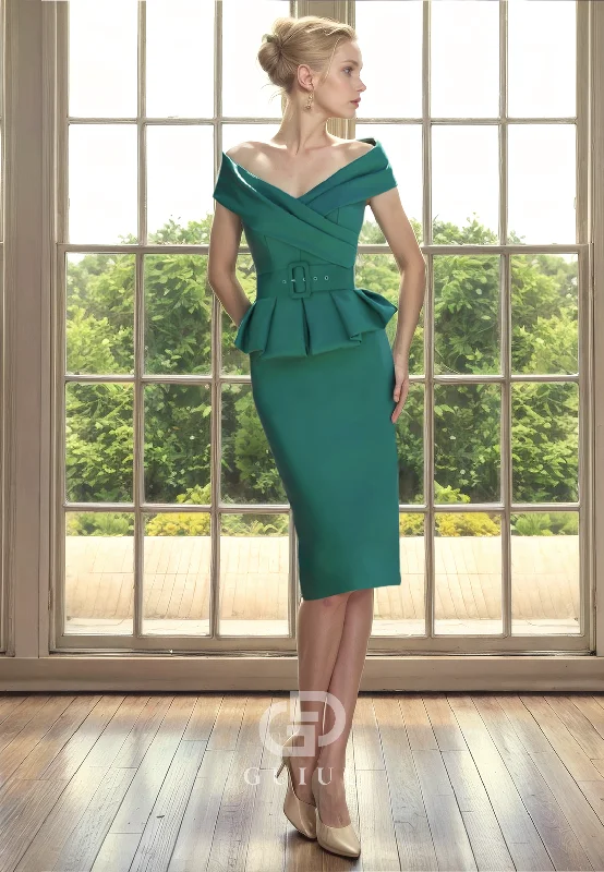 Weekend Flash Sale Sheath Off Shoulder Sleeveless Pleated Knee Length Satin Mother of Bride Dress Weekend Flash Sale Sheath Off Shoulder Sleeveless Pleated Knee Length Satin Mother of Bride Dress