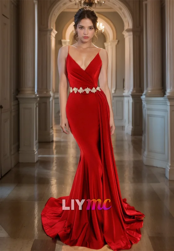 Customer Appreciation Sale V-Neck Spaghetti Straps Pleated Sleek Mermaid Prom Dress Customer Appreciation Sale V-Neck Spaghetti Straps Pleated Sleek Mermaid Prom Dress