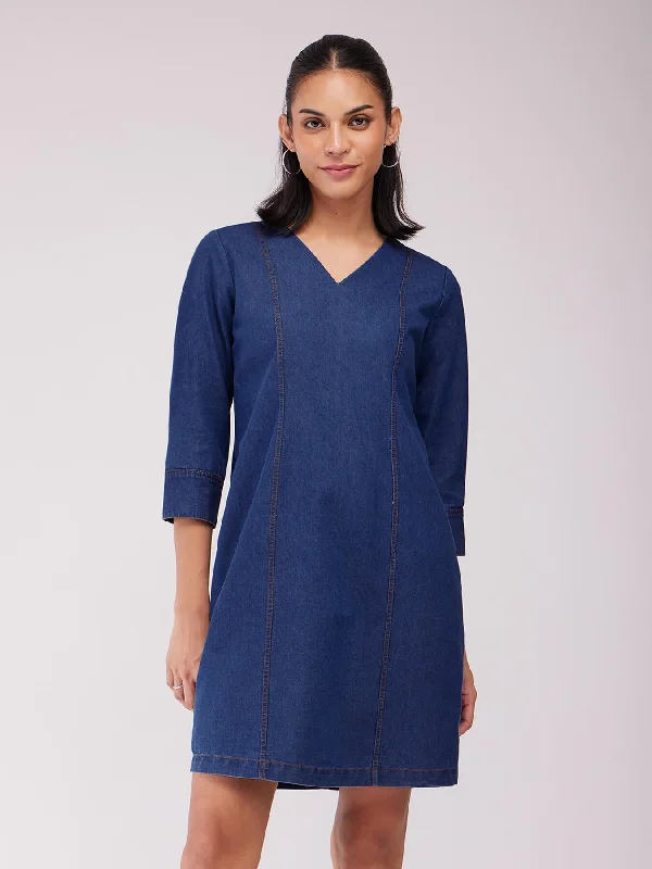 Early Access Denim Shift Dress - Blue