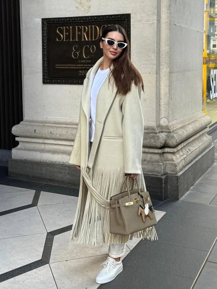 Unmissable Offer Znbbw Elegant Tassel Woolen Blends Coat For Women Lapel Full Sleeve Coat With Pockets 2023 Autumn New Lady Chic Party Streetwear Unmissable Offer Znbbw Elegant Tassel Woolen Blends Coat For Women Lapel Full Sleeve Coat With Pockets 2023 Autumn New Lady Chic Party Streetwear
