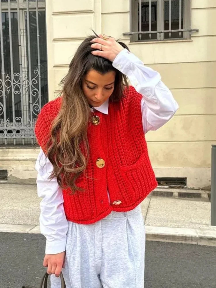 Must-Have Deals Znbbw Women Knit Cardigan Vest Casual Red Sleeveless O-neck Metal Button Sweater Tank Top Lady High Street Knitted Waistcoat Must-Have Deals Znbbw Women Knit Cardigan Vest Casual Red Sleeveless O-neck Metal Button Sweater Tank Top Lady High Street Knitted Waistcoat
