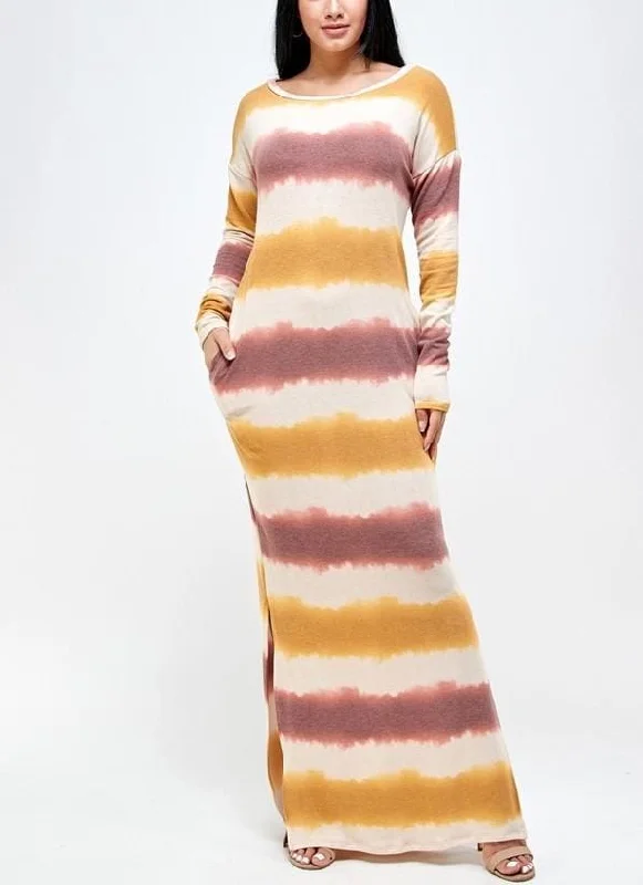 Daily Deals French kerry Knitstripe print long sleeve dress