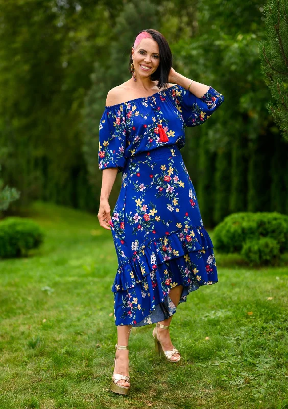 Weekend Flash Sale Flaminga Mix Flowers Blue Dress