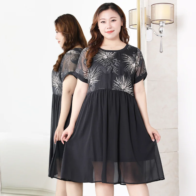 Buy More, Save More (4XL-10XL) Plus Size Short Sleeve Layer Chiffon Dress (EXTRA BIG SIZE)