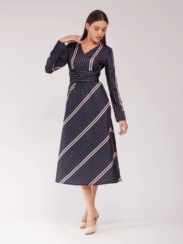 Don't Wait Satin Fit And Flare Dress - Blue