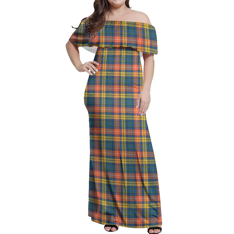 Friends and Family Sale Buchanan Ancient Tartan Off Shoulder Long Dress