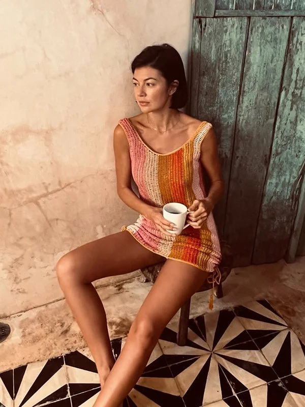 YEAR-End Clearance Crochet Sunset Cinched Mini Dress