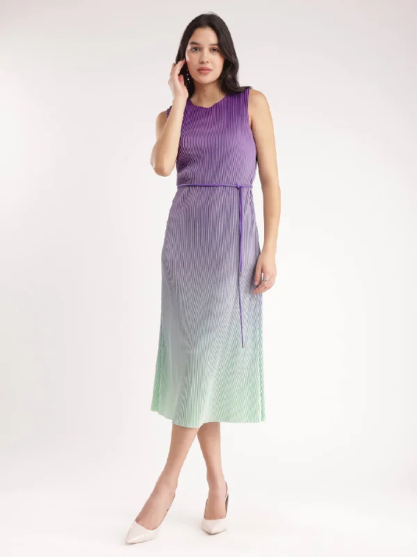 Bonus Savings Ombre Pleated Knit Dress - Purple