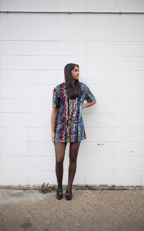 Deal Frenzy Apricot- Sequin Stripe T-Shirt Dress