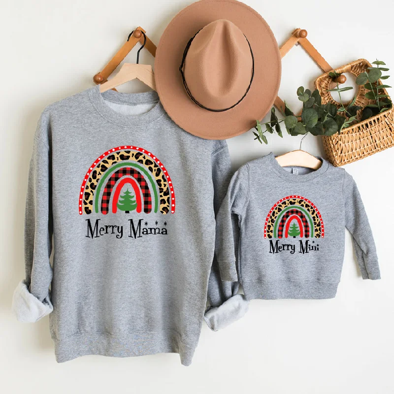 Massive Deals Merry Mama & Mini Christmas Rainbow Matching Grey Sweatshirts