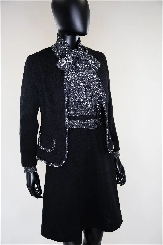 Big Discounts Vintage Black Silver Wool Mini Suit and Blouse