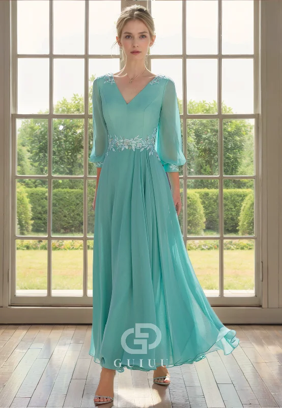 Act Fast A-Line V Neck 34 Length Sleeves Beaded Pleated Chiffon Mother of Bride Dress Act Fast A-Line V Neck 34 Length Sleeves Beaded Pleated Chiffon Mother of Bride Dress