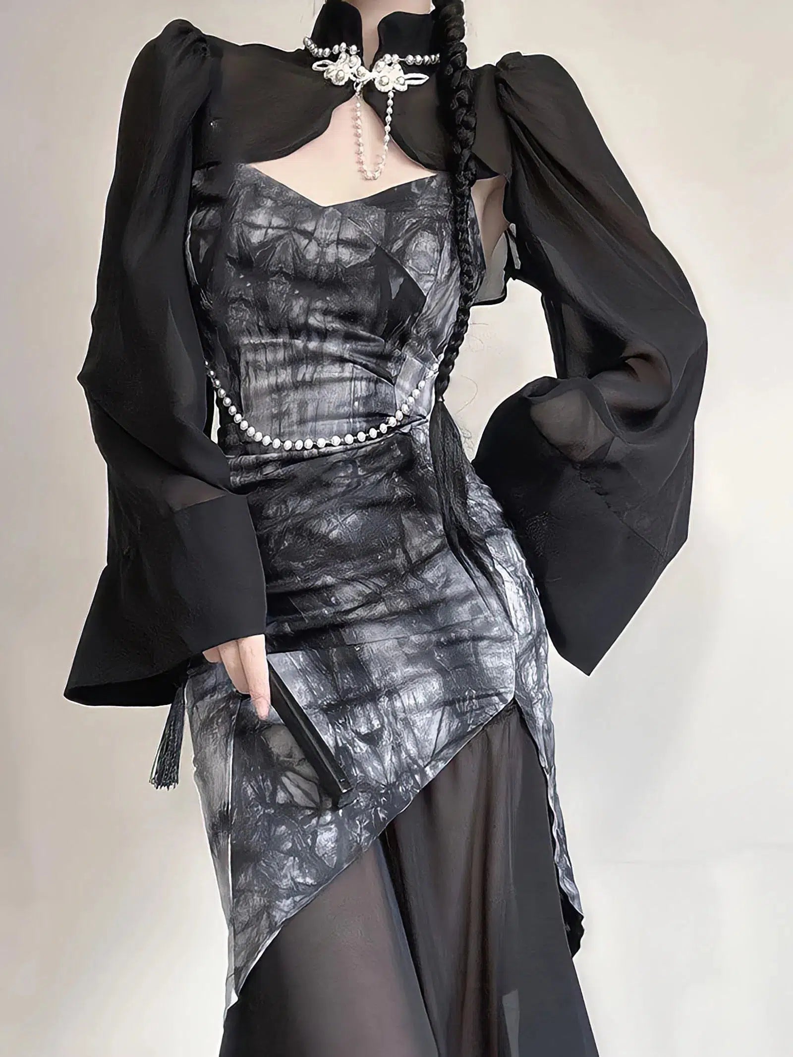 Unmissable Offer Goth Wide Sleeve Qipao Midi Dress