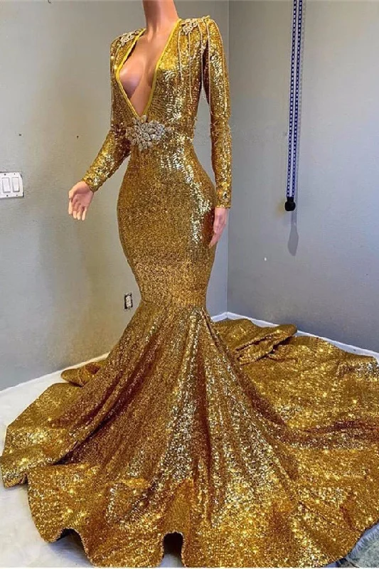 Extra Discounts Sexy Long Sleeves Gold Mermaid Prom Dress Sequins V-neck Backless Long Extra Discounts Sexy Long Sleeves Gold Mermaid Prom Dress Sequins V-neck Backless Long