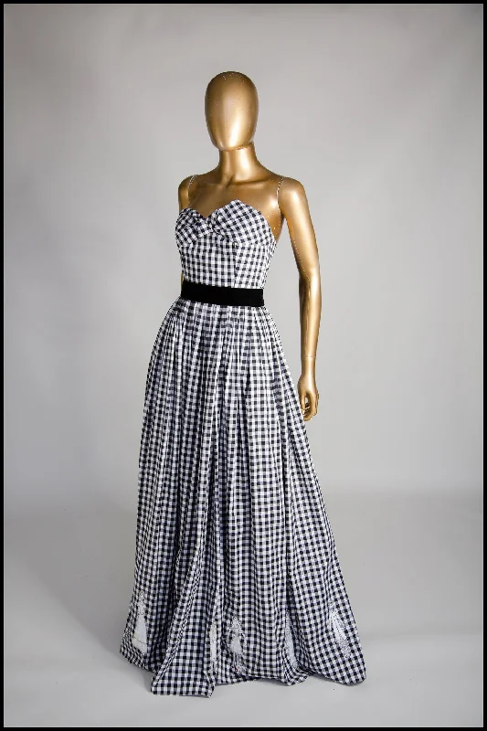 Act Fast Gingham - Black and White Cotton Ballgown Dress - S