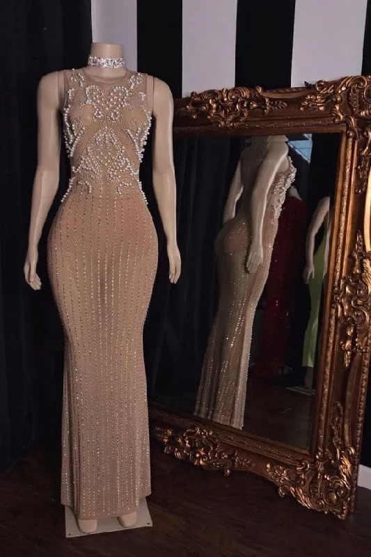 Special Buy Luxurious Sleeveless Pearls Beading Long Mermaid Evening Dresses