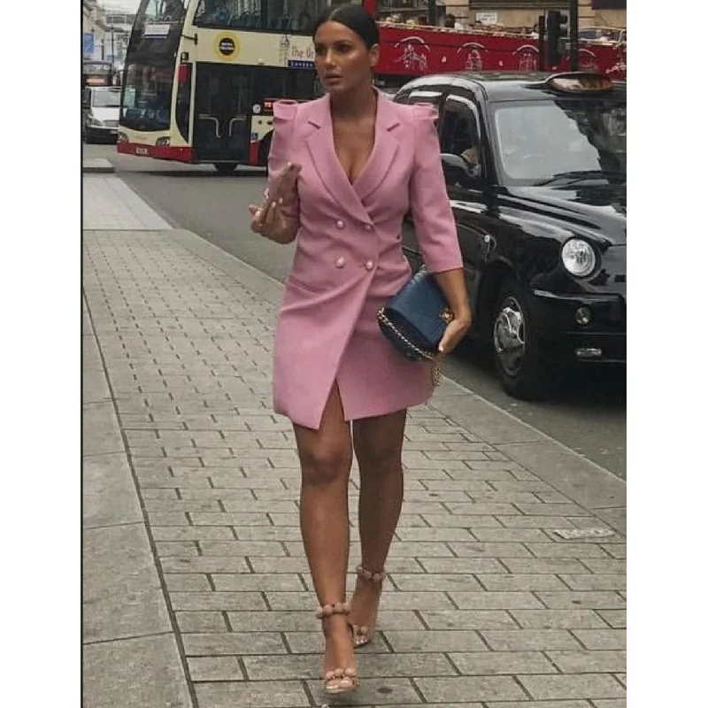 Super Savings 3 Quarter Sleeve Double Breasted Long Blazer