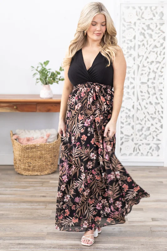 Final Clearance Black Chiffon Sleeveless Maxi Dress